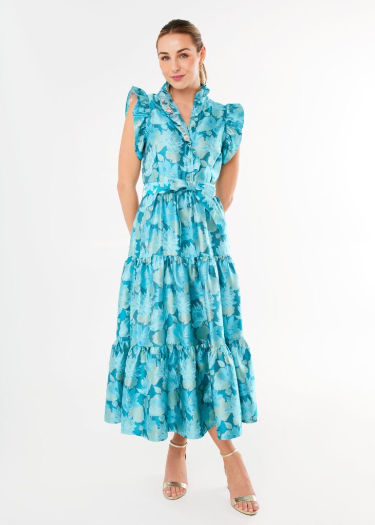 Sleeveless Sadie Maxi Dress Aqua Floral Silhouette Jacquard: Complete Review