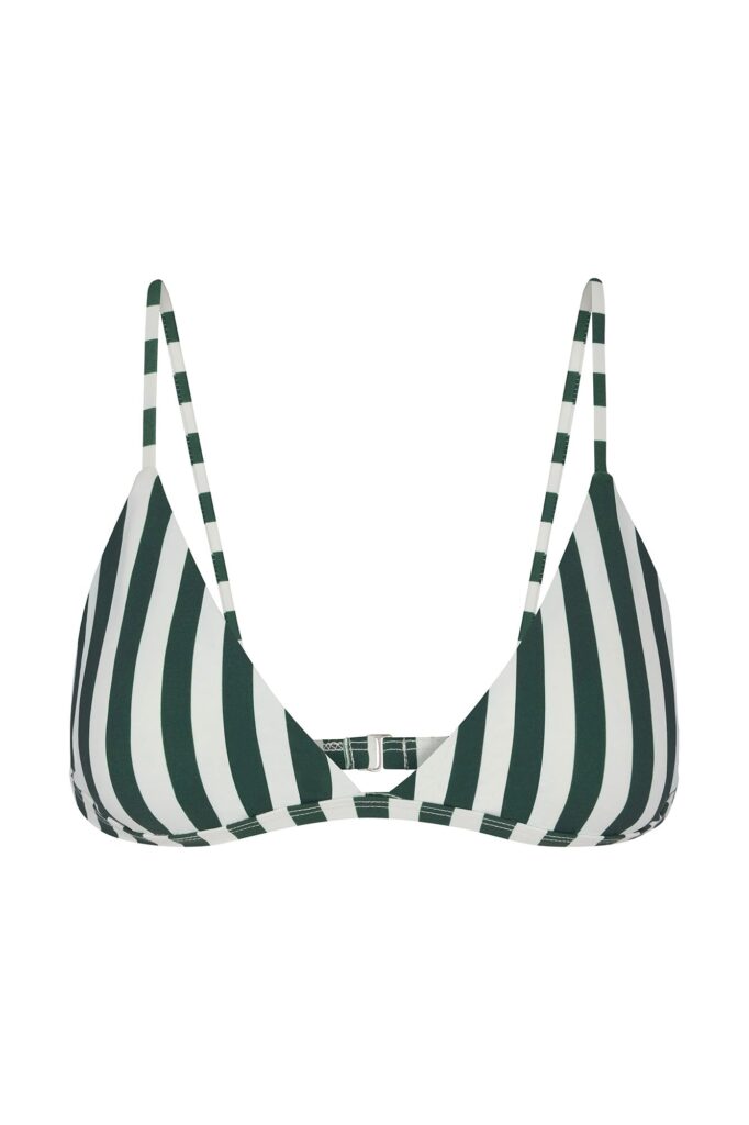 Classic Triangle Bikini Top in Green Vertical Stripes Overview 2026