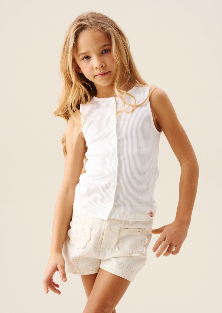 A Closer Look at Nellie White Button Through Rib Vest Top
