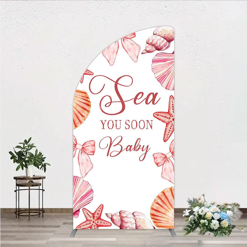 Taking a Look at Aperturee Watercolor Pink Seashell and Starfish Half Moon Arch Backdrop, Sea You Soon Baby Shower Party Decoration
