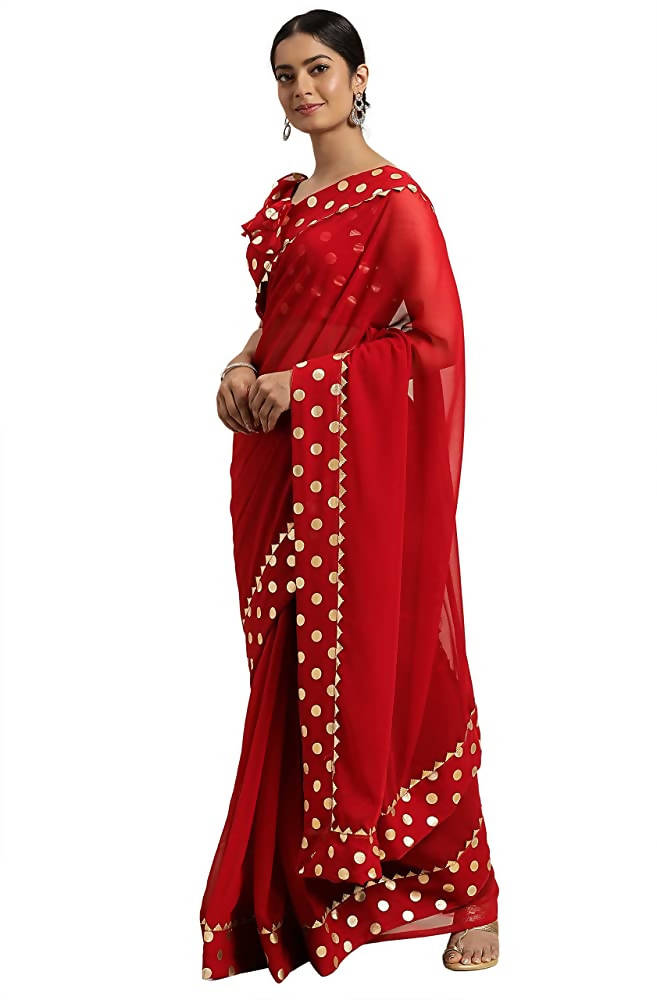 Taking a Look at Janasya Women Women's Red Poly Georgette Printed Saree With Blouse Piece