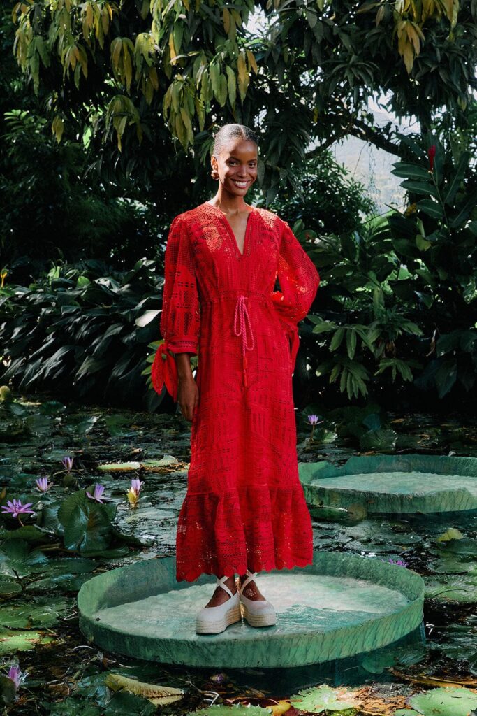 Red Morada Boa Guipure Maxi Dress: Overview