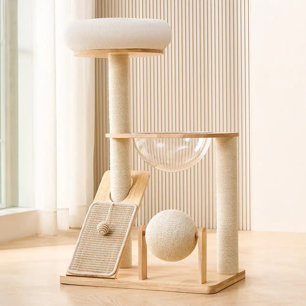 Modern Wooden Multi-Functional Play And Scratching Cat Tree with Space Capsule Review