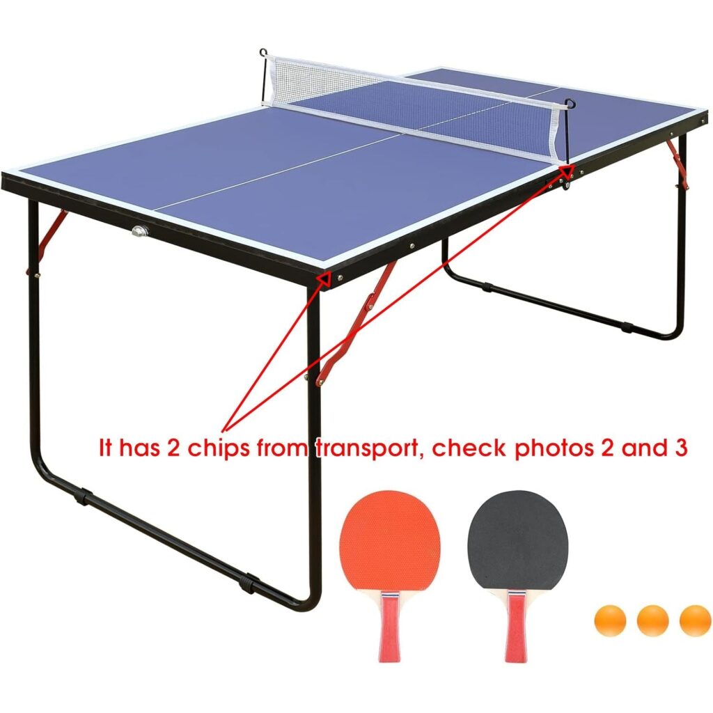 REXOUS Midsize Folding Ping Pong Table Game Set 2 Paddles 3 Balls, Net 30”x54”: Overview
