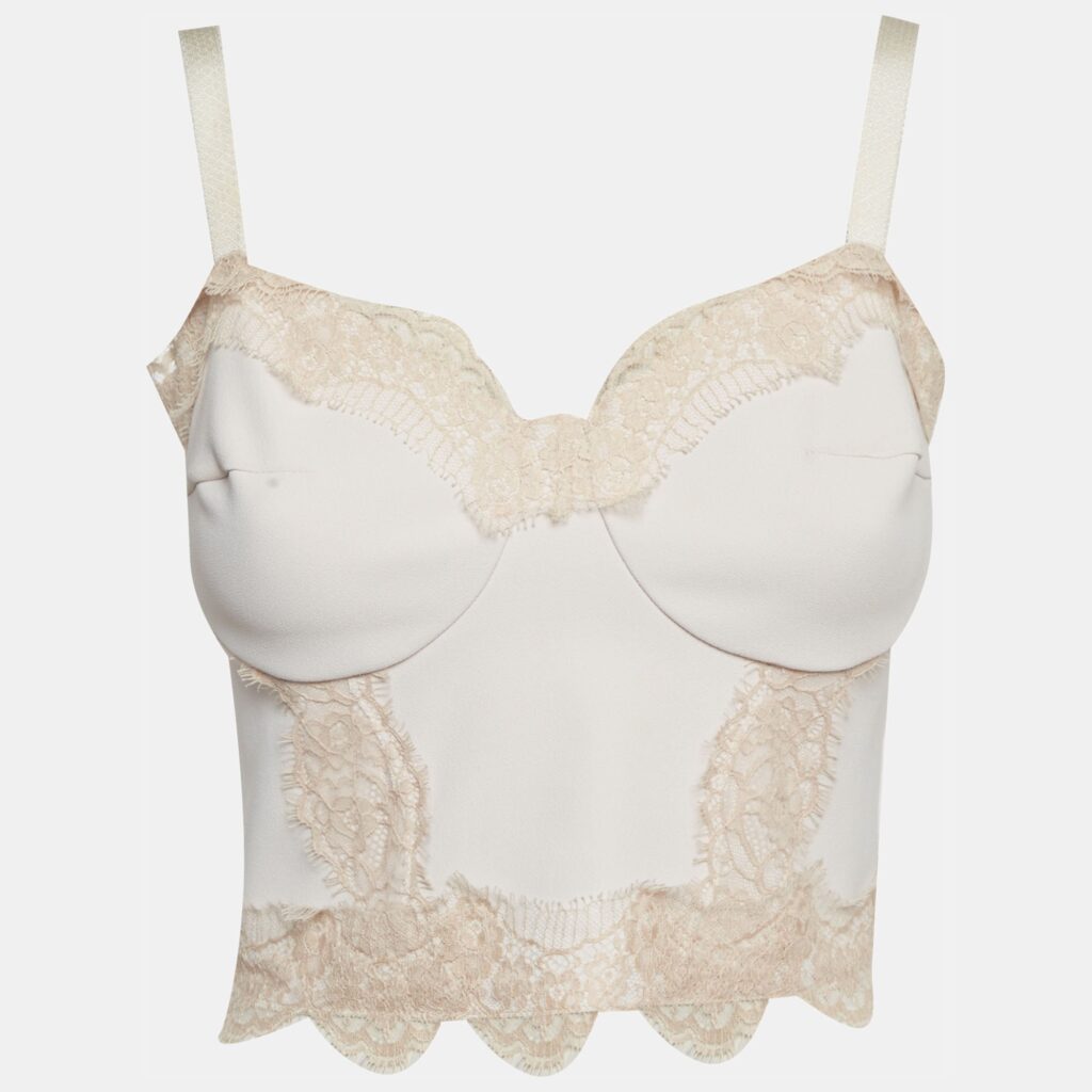Elisabetta Franchi Beige Stretch Crepe Lace Trim Corset Top: Complete Review