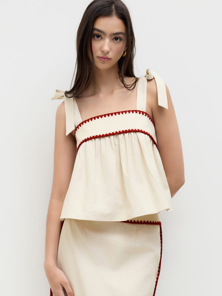 A Closer Look at Linen-blend Linen-blend Knotted Contrasting Binding Oversized Cami Top For Daily Casual