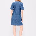 Short-Sleeve Denim Mini Shift Dress